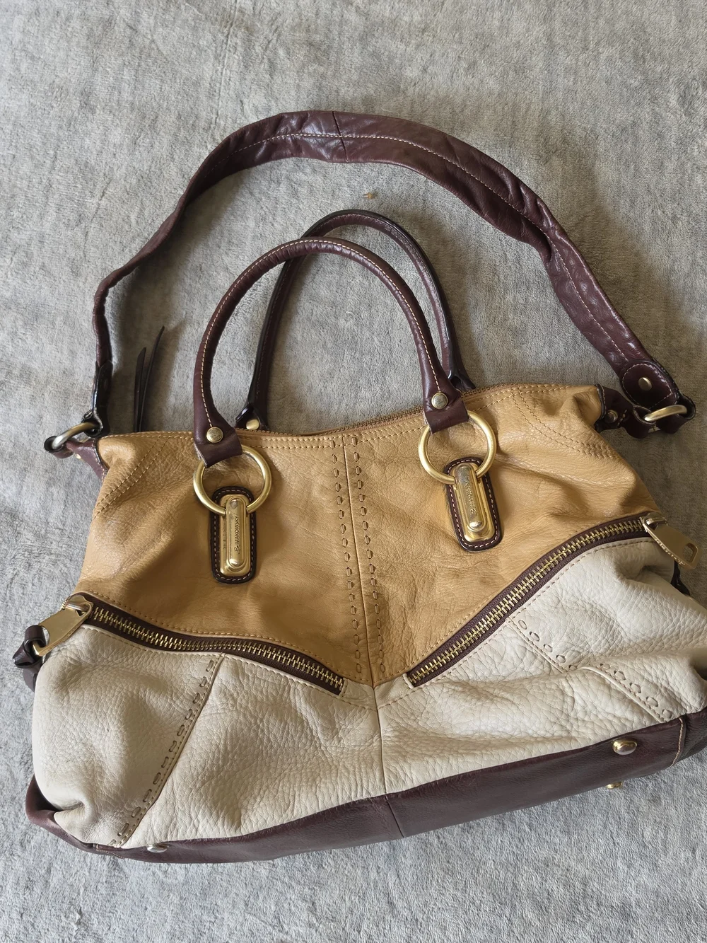B. Makowsky Colorblock Leather Satchel cream, tan, brown Shoulder Bag